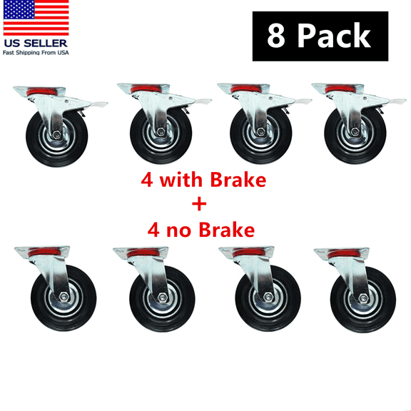 8 Pack 3 Inch Caster Wheels Swivel Plate Polyurethane Wheels, Heavy Duty Wheels, Top Plate Caster Rubber Swivel Casters Wheel Set 3", Heavy Duty Industrial Casters (No Brakes)