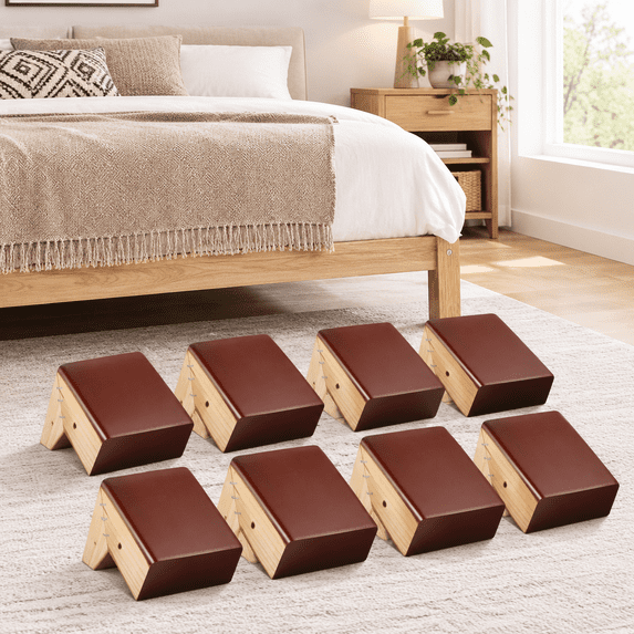 8 Pack 3 Inch Furniture Risers, Brown, 8 Inch Height, L-Shaped Wooden ...