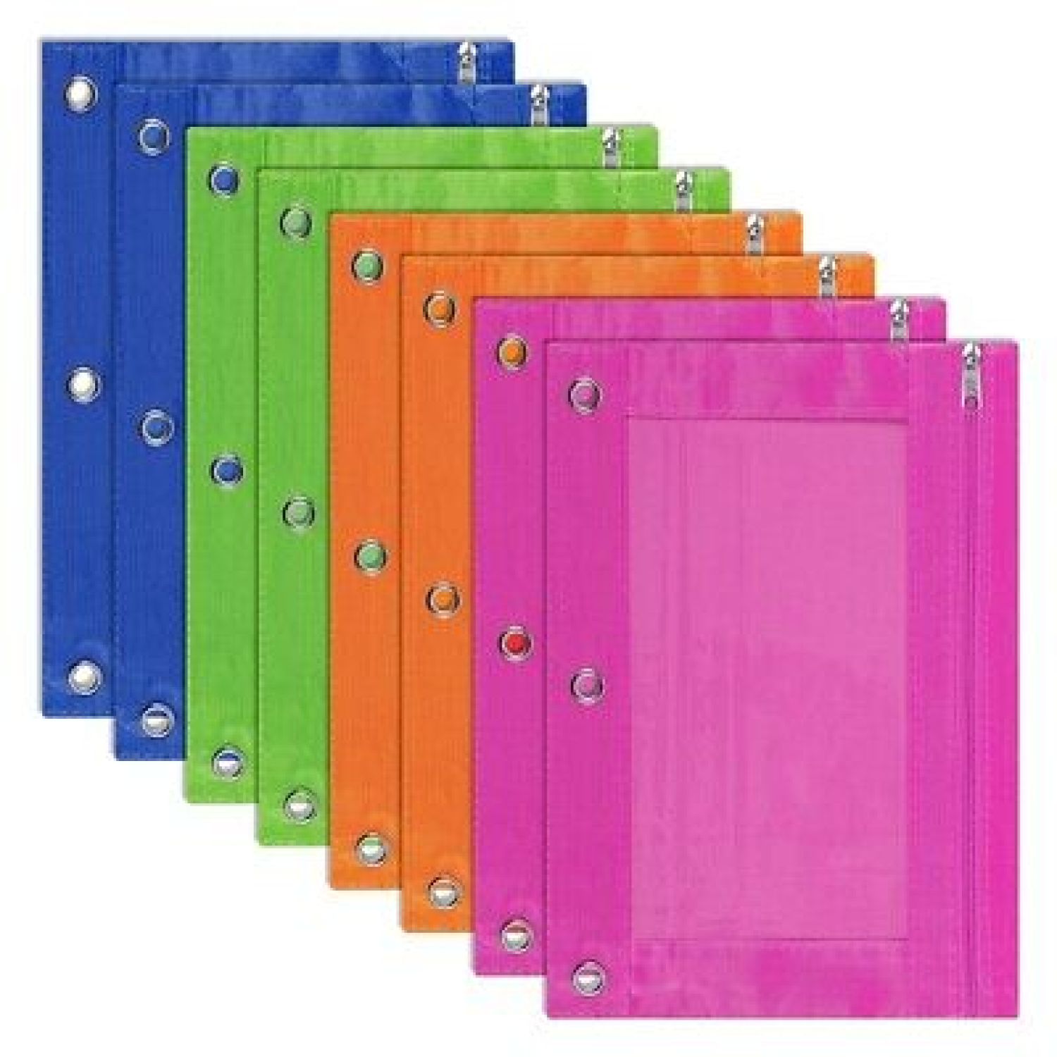 8 Pack 3 Pencil Pouch, Pouch Binder, MultiColor, Pencil Case, Clear