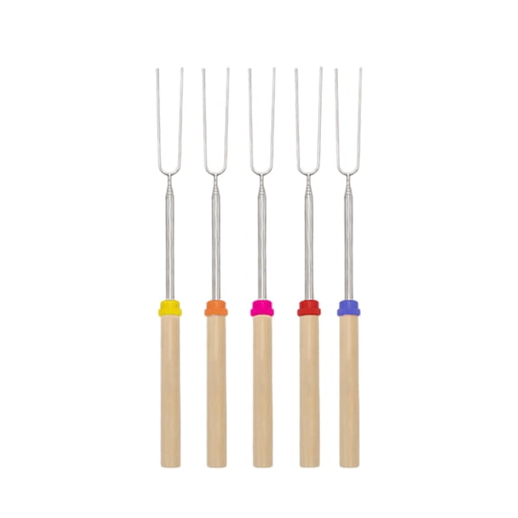 8 Pack 32 Inch Roasting Sticks - Extendable, Stainless Steel, U-Shaped Fork, Wooden Handle, Storage Bag, for Camping/BBQ/Smores