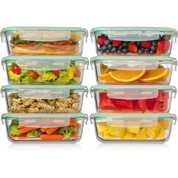 8 Pack 35 oz Glass Storage Containers with Airtight Leakproof Lids Oven Microwave and Freezer Safe
