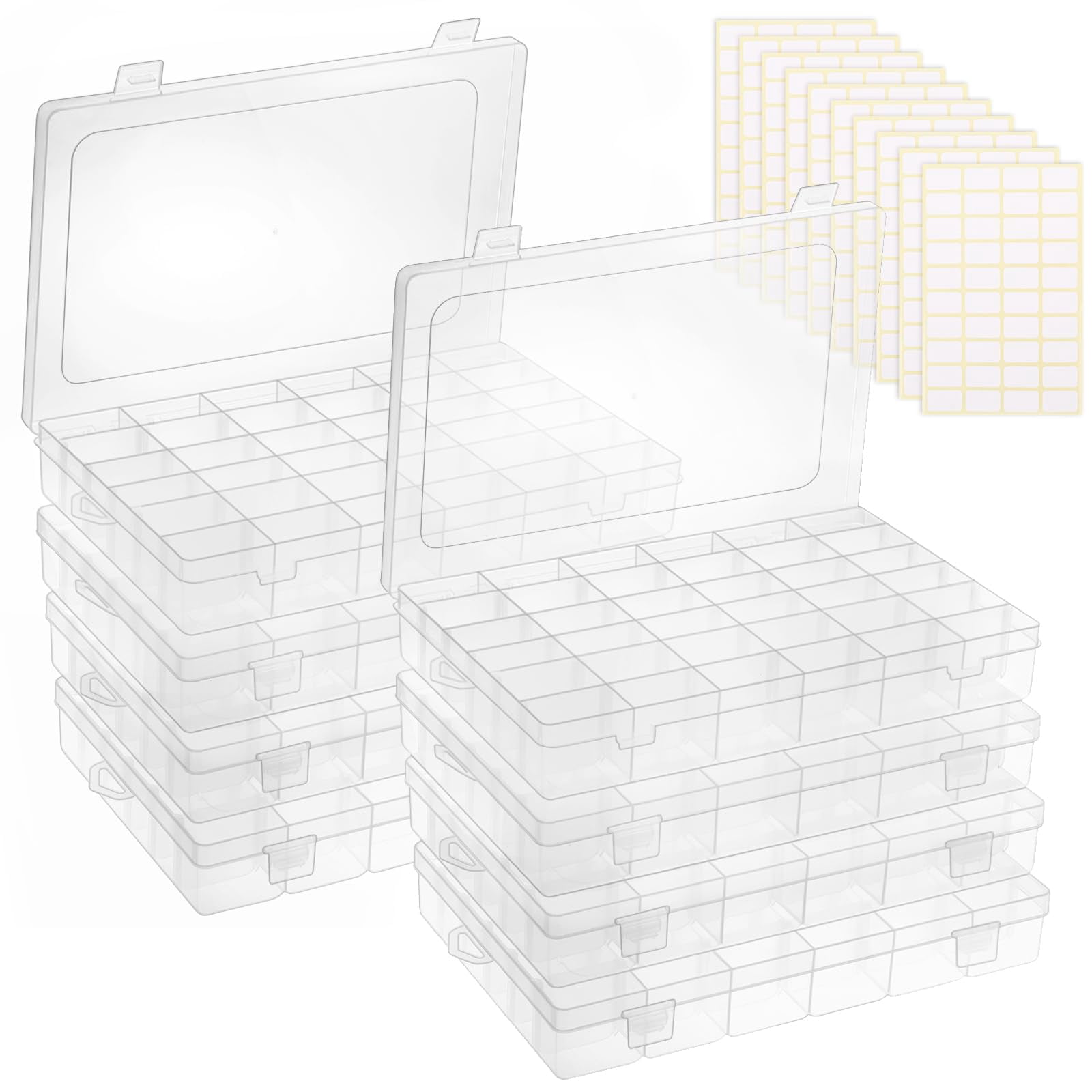 8 Pack 36 Grids Clear Plastic Storage Boxes With Adjustable Dividers  Beads Containers And Diy Crafts Organization Screw & Hardware Sorting 10 Label Stickers
