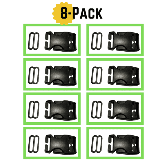 8-Pack (38 mm - 1.5 Inch) No-Sew Plastic Repair Buckles