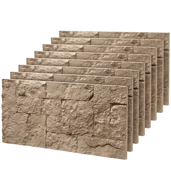 8-Pack 3D Faux Stone Wall Panels, Lightweight Polyurethane, Interior/Exterior, Beige, 61.8 Sq.Ft.