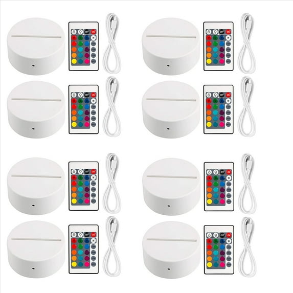 8 Pack 3D Night LED Light Lamp Base + Remote Control + USB Cable, 16 Colors Light Show Display Stand for Acrylic White,8 x Lamp Base 8 x USB Cable 8 x Remote control,white