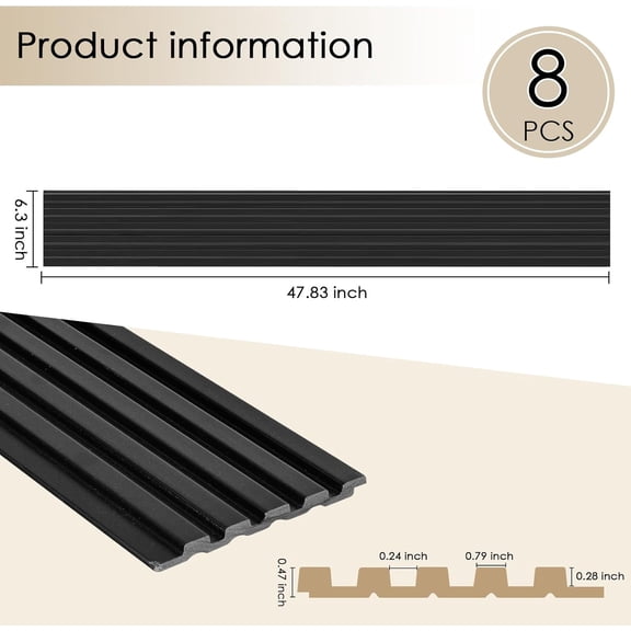 8-Pack 3D Slat Wall Panels  Soundproof Faux Wood Wall Panels for Interior Dcor, 47.2" x 6.3", Modern Cladding for Living Room, Bedroom, Office  Black Finish$$Tools & Hardware Other