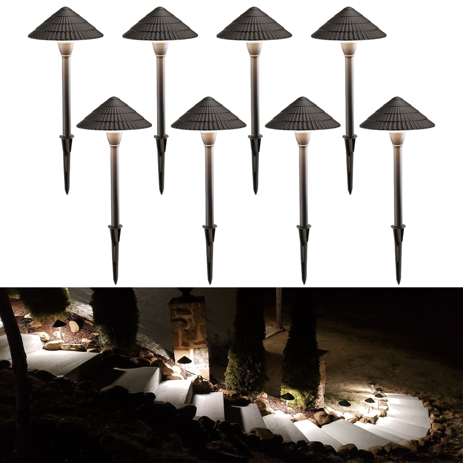 8 Pack 3W LED Outdoor Landscape Light, 12-24V Low Voltage, Waterproof Aluminum Housing, for Outdoor Pathways & Gardens, 4000K Cool White