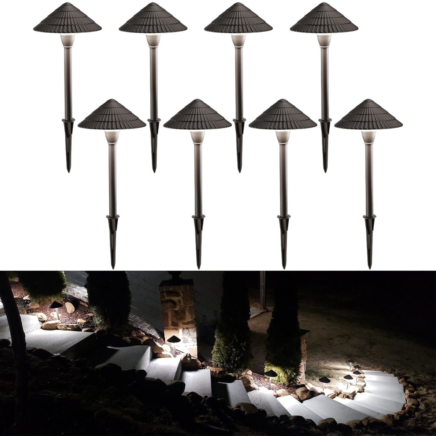 8 Pack 3W LED Outdoor Landscape Light, 12-24V Low Voltage, Waterproof Aluminum Housing, for Outdoor Pathways & Gardens, 5000K Daylight