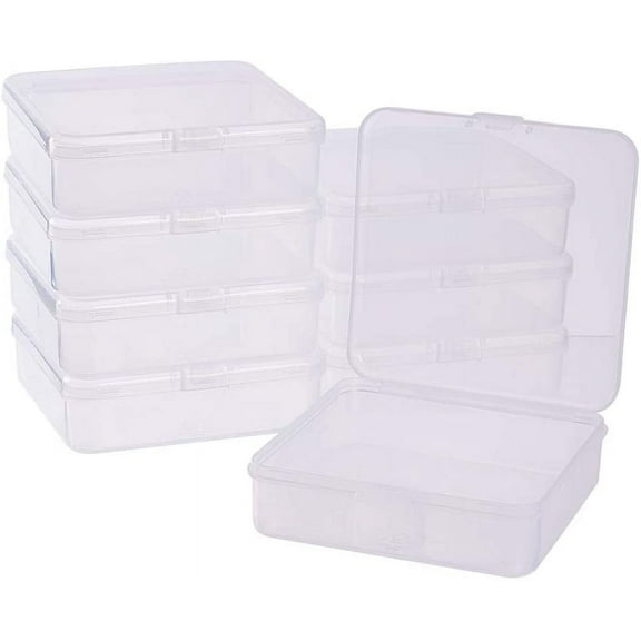 8 Pack 4.13x4.13x1.18 Square Clear Plastic Bead Storage Containers Box Case with lid