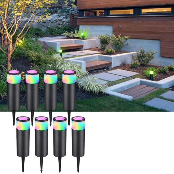 8 Pack LED Landscape Lighting, Low Voltage Walkway Lights, 7 Color Changing Outdoor Decor Light, RGBW