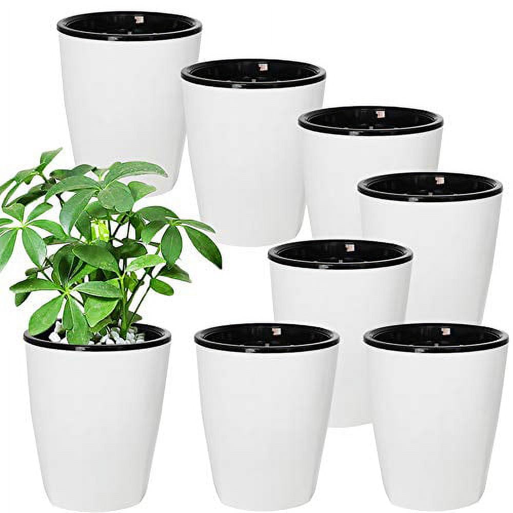 8 Pack 4 Inch White Self-Watering Plastic Planters