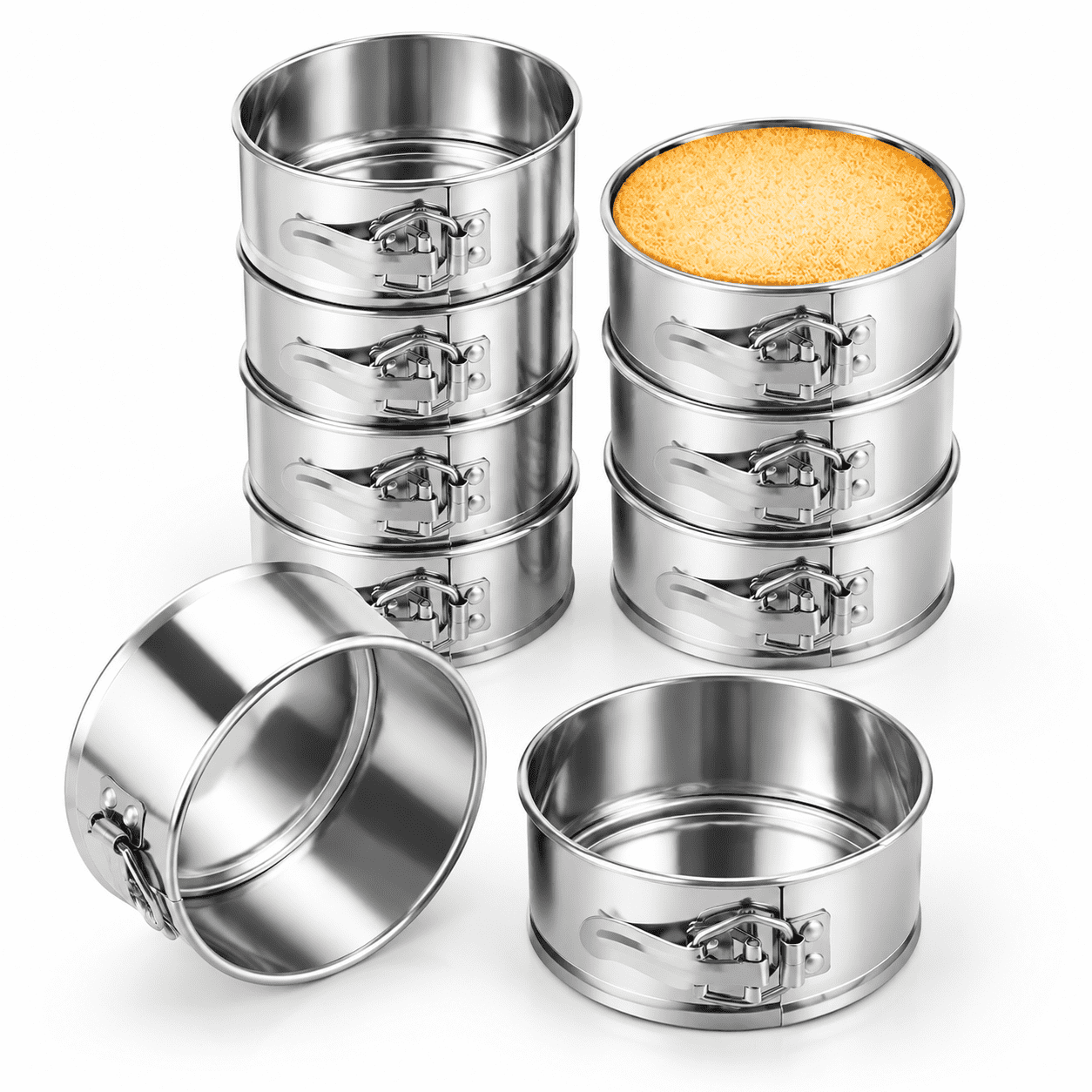 8-Pack 4 Inch Stainless Steel Springform Mini Cake Pans for Baking ...