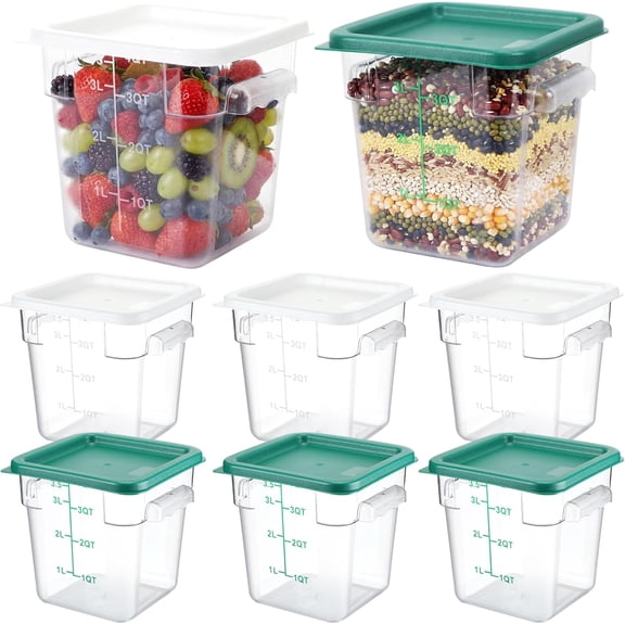 8 Pack 4 Qt Clear Food Storage Container with Handles and Lid Commercial Grade Square Food Containers with Lids Polycarbonate Storage Container for Home Kitchen Restaurant (White and Green)