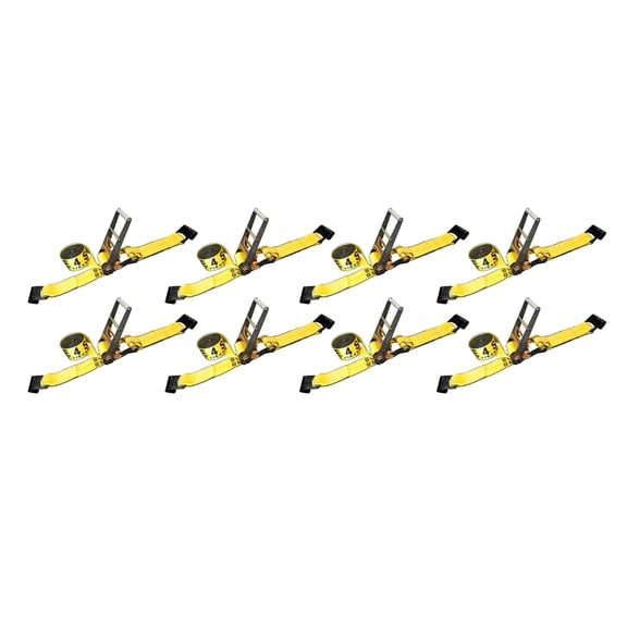 Mega Cargo Control 8-pack 4" x 30' Ratchet Strap w/ Flat Hook Flatbed Truck Trailer Farm Tie Down, 5400 Lbs Wll, Yellow