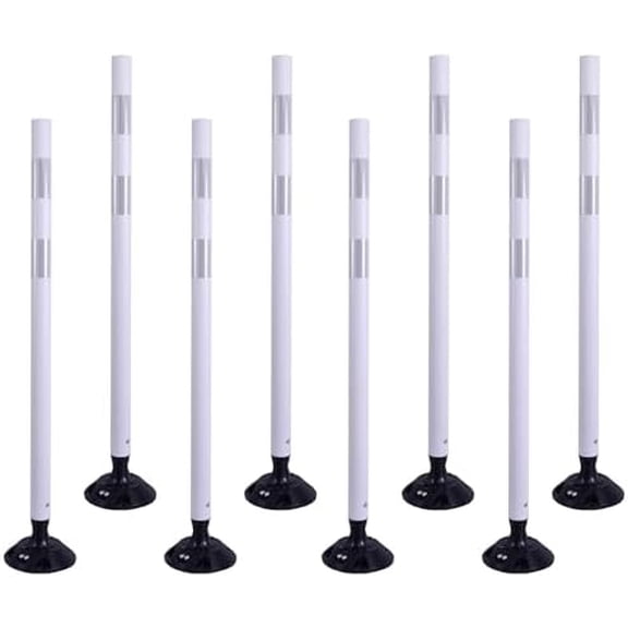8 Pack 48" Traffic Delineator Posts, Spring Channelizer Posts with 3M Reflective Bands, Detachable Base for Road Safety, Parking Lots, and Construction Zones (White)$$Safety & Emergency