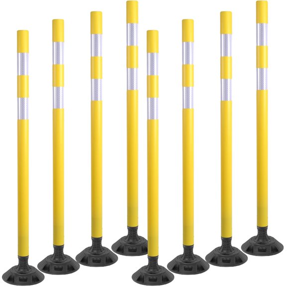 8 Pack 48" Traffic Delineator Posts,Traffic Safety Post with White Collar,Spring Traffic Delineator Post,Flexible Surface Mount Traffic Cones for Parking Lot,Road Safety,Construction(Yellow)