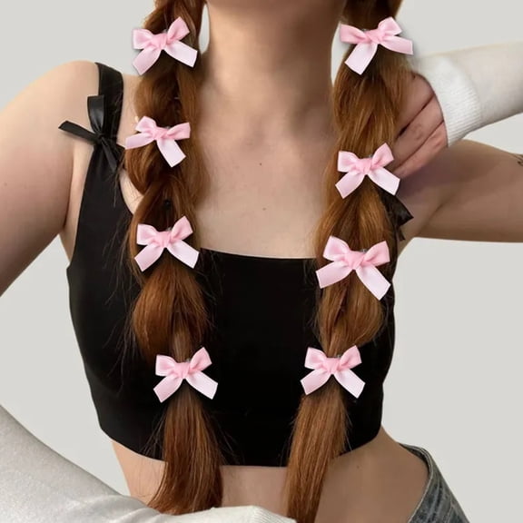 8-Pack 4Cm Hair Bow Clips, Ribbon for Hair Showcasing Pink Ribbon Bow, Baby Pink Ribbon and Pink Satin Ribbon, Bow Accessories for Holiday Photos, Dance Recitals and Everyday Hair