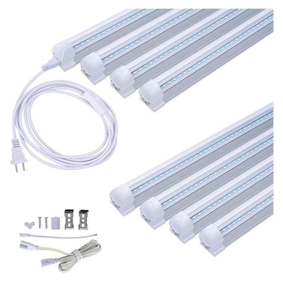 8 Pack 4FT LED Shop Light 24W 4 Foot T8 Integrated Tube Light 6000K Daylight White with ON/Off Cable for Household, Garage Ceiling and Under Cabinet Lighting, Clear Cover