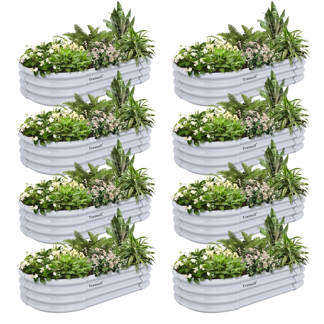 8 Pack 4x2x1FT Galvanized Raised Garden Bed Kit Oval Metal Ground ...
