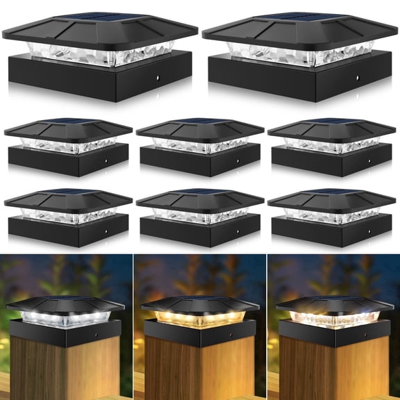 8 Pack 4x4 Solar Post Cap Lights Outdoor Waterproof, Solar Fence Post Lights 3 Modes for 4x4 or 3.5x3.5 Wood Vinyl Posts Deck Railing Porch Mailbox