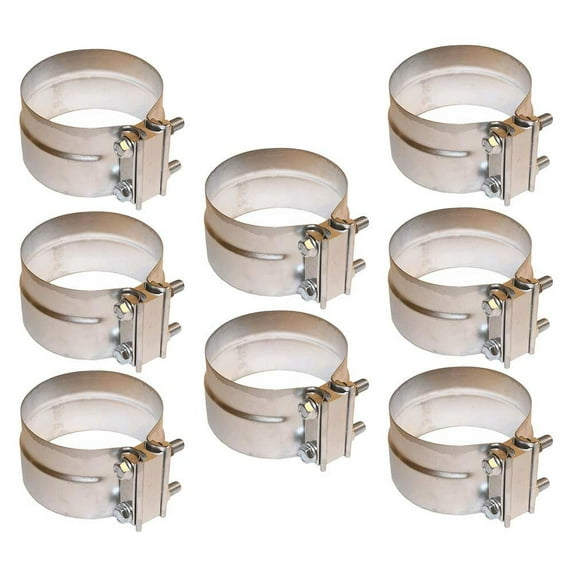 8 Pack 5" Exhaust Clamp, Lap Joint Exhaust Clamp Preformed Aluminized Steel for Int.5000 and Int. 9000 Premium Cabover and Conventional Models Replace EC50PLA-R