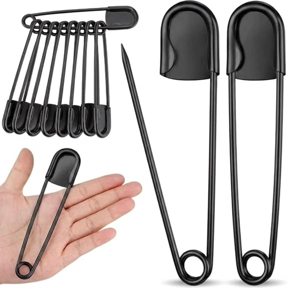 8 Pack 5 Inch Black Jumbo Safety Pins, Heavy Duty Stainless Steel Extra Large Pins for Upholstery, Sewing & Crafts
