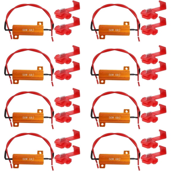 8-Pack 50W 6Ohm LED Load Resistors, Automotive Replacement Resistors for Flickering LED Turn Signal Light & LED License Plate Lights & DRL