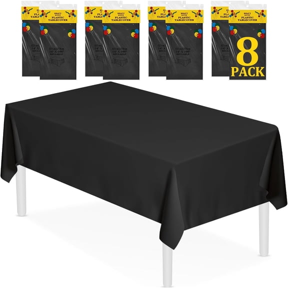 8 Pack 54" x 108" Premium Black Plastic Table Cloth,Disposable Rectangle Tablecloths Waterproof Table Cover for Birthday Wedding Anniversary Graduation Party Decorations Supplies