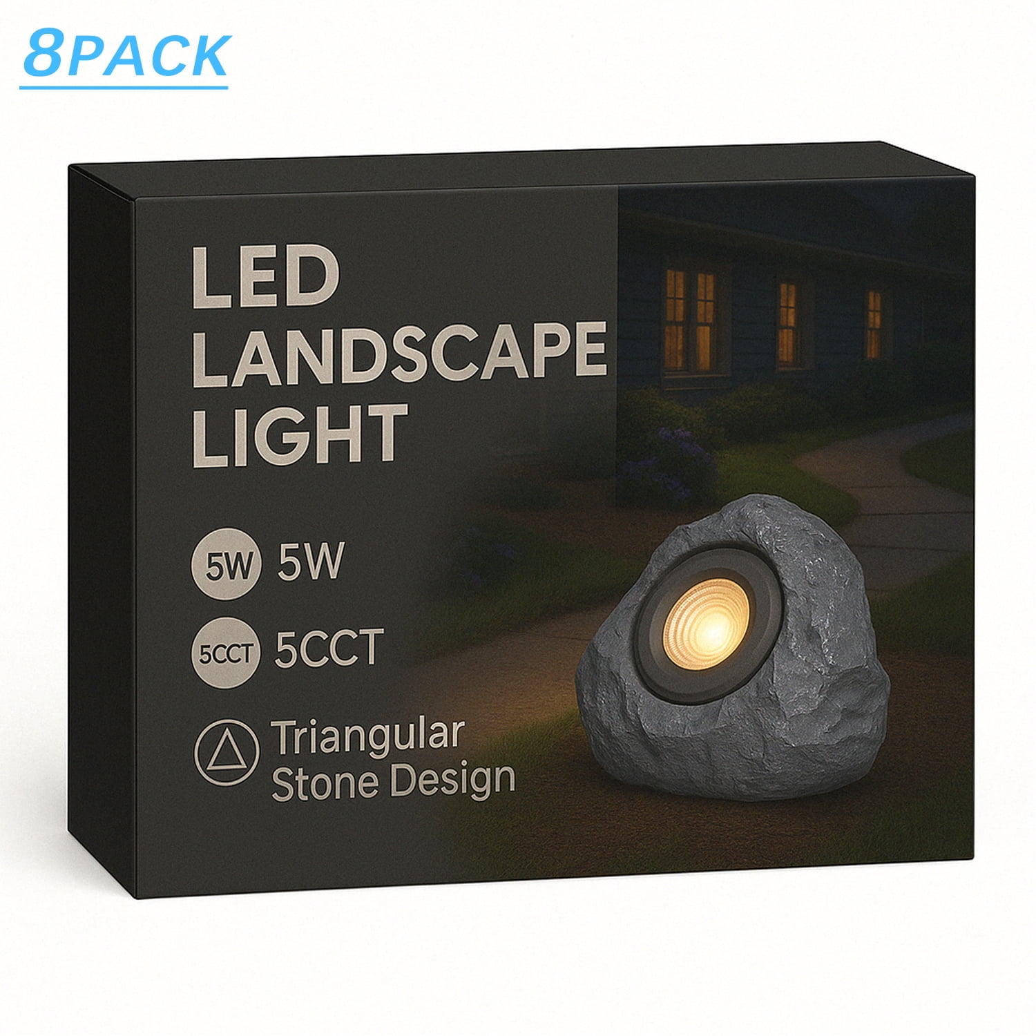 8 Pack 5CCT LED Decorative Lawn Lights, 12-24V AC/DC, 5W Low Voltage Outdoor Landscape Spotlights for Garden & Yard, Triangular Stone Light, IP65 Weatherproof, Dark Gray