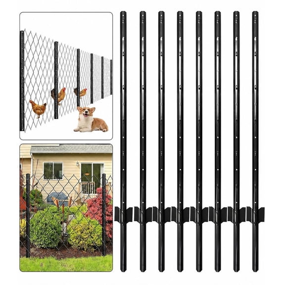 8-Pack 5ft Metal U Channel Fence Posts - Sturdy Step-in Poles, No Dig for Garden Yard