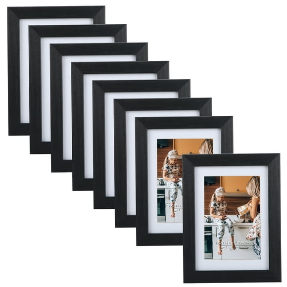 8 Pack 5x7 Picture Frames Set with Mat, Black Wall Mount and Table Top Photo Frame for Home Decor
