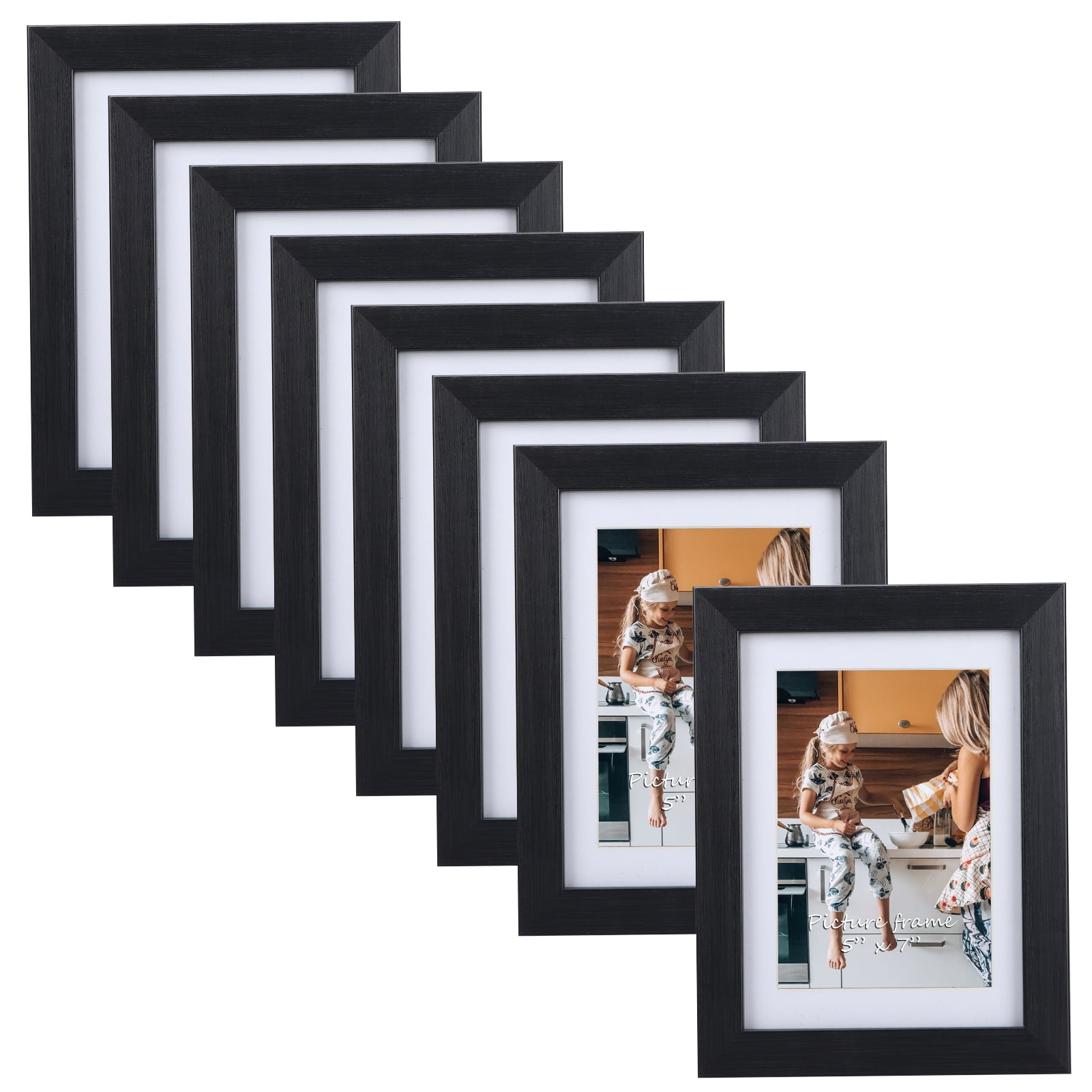 8 Pack 5x7 Picture Frames with Mat, Black Wall Mount and Table Top ...
