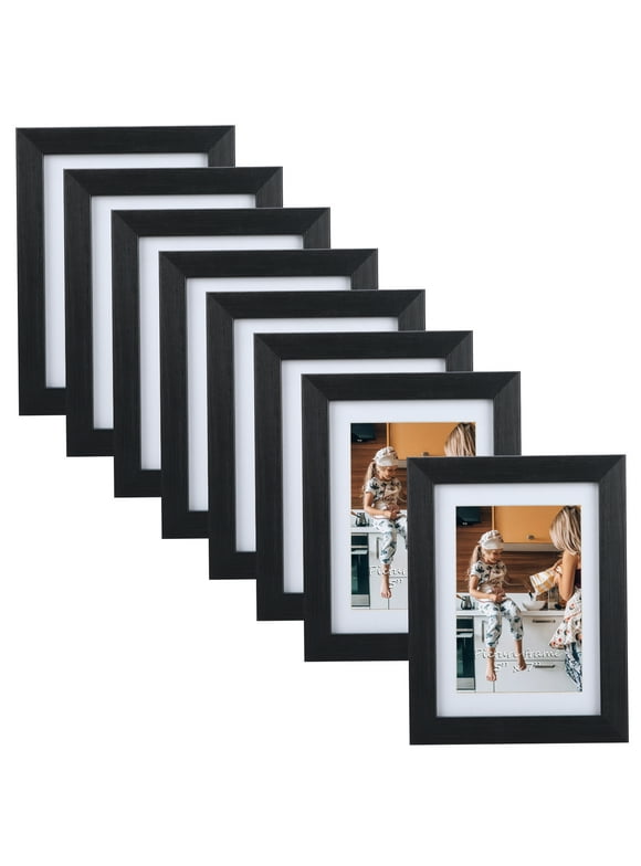 8 Pack 5x7 Picture Frames with Mat, Black Wall Mount and Table Top Photo Frame for Home Decor