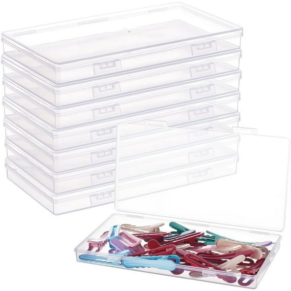 8 Pack 6.5x3.5x0.6 Inch Rectangle Clear Plastic Storage Box with Double Hinged Lids
