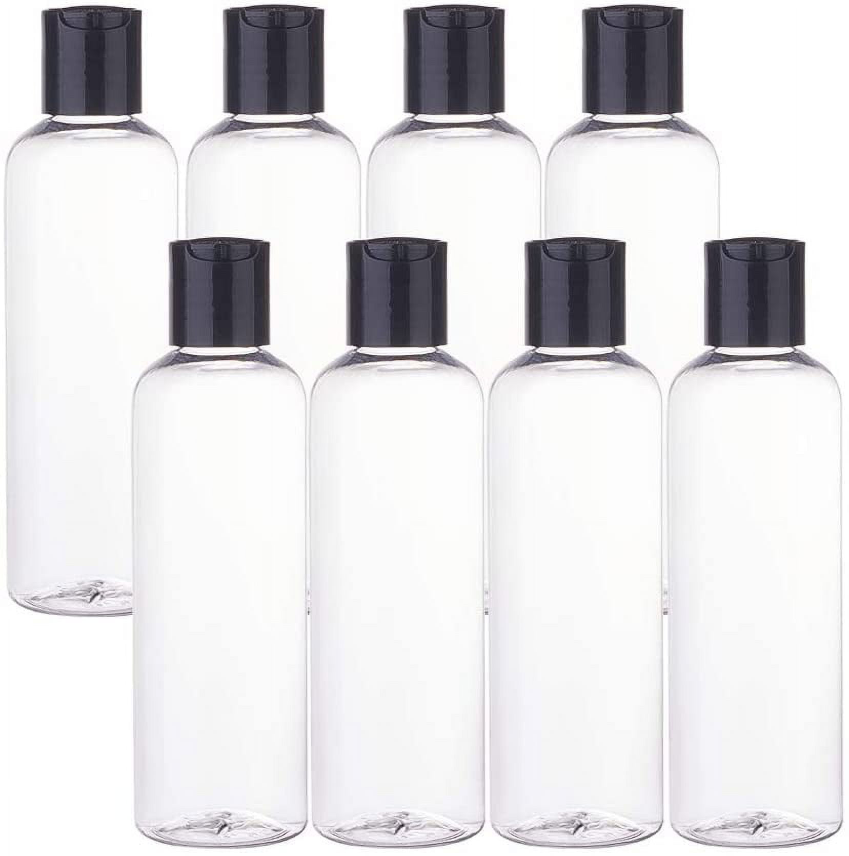 8 Pack 6.7oz Large Clear Plastic Refillable Bottles Cosmetic Bottles with Black Press Caps for Shampoo, Soap, Lotion and Creams