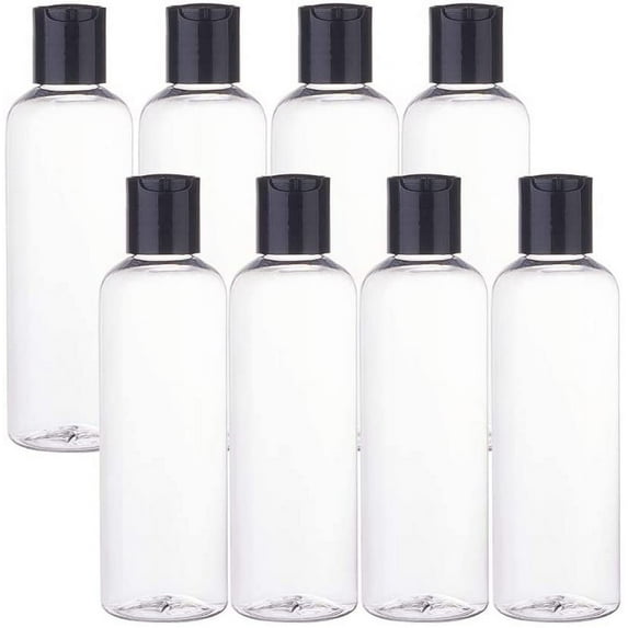 8 Pack 6.7oz Large Clear Plastic Refillable Bottles Cosmetic Bottles with Black Press Caps for Shampoo Soap Lotion and Creams
