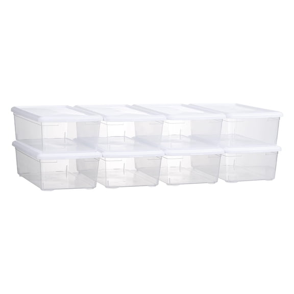 8 Pack 6 Quart Clear Plastic Storage Bins with Lids, Stackable Shoe Boxes Plastic Storage Container, Organizer Bins for Shoes Organization (Clear)