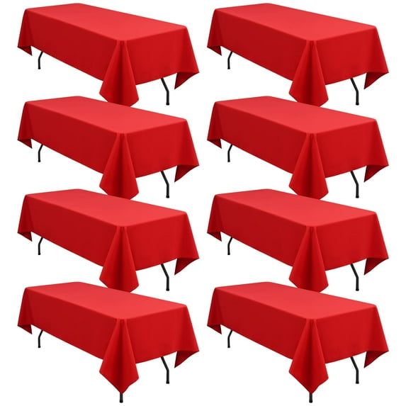 "8 Pack 60 x 126Inch Tablecloth,Red Polyester Tablecloth for 6 Ft Rectangle Tables,Stain and Wrinkle Resistant Washable Fabric Table Cloth for Wedding Party Dining Buffet Parties and Camping"