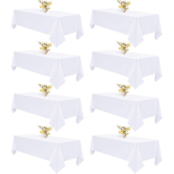 8 Pack 60"x102" White Polyester Tablecloth, Wrinkle & Stain Resistant for Wedding & Home Use