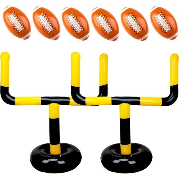 8 Pack 62.9 inches Inflatable Jumbo Football Set 2 Football Goal Post with 6 Balls Football Party Game Accessories Outdoor Sport Toys for Practice