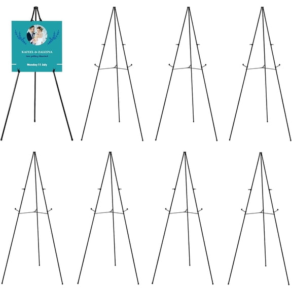8 Pack 63 Inch Adjustable Collapsible Floor Easel Stand for Signs Posters and Paintings with Carry Bag