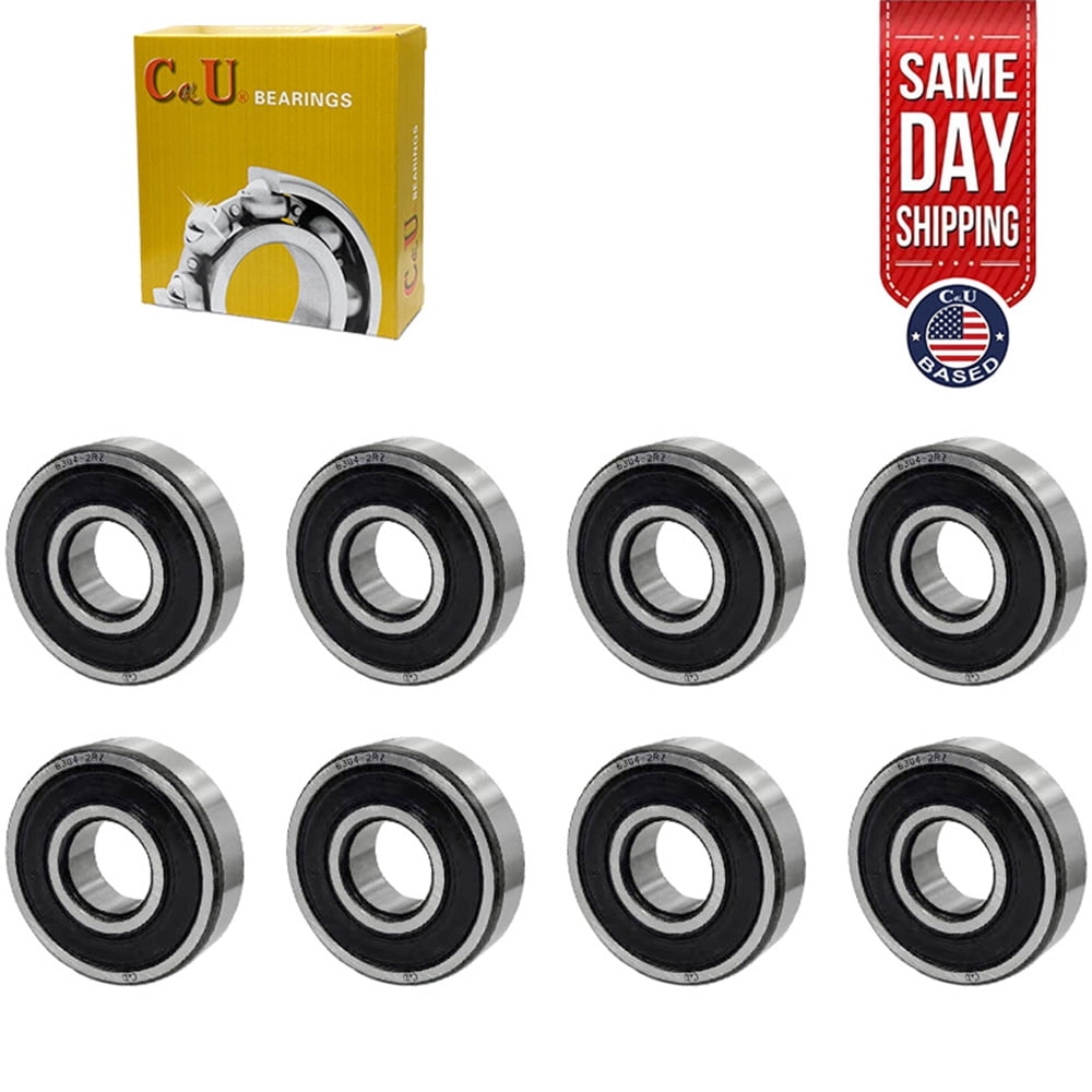 CKU Deep Groove Ball Bearings 6304-2RS Double 2RS Rubber Sealed Pre-Lubricated Chrome Steel 8-Pack 20x52x15mm