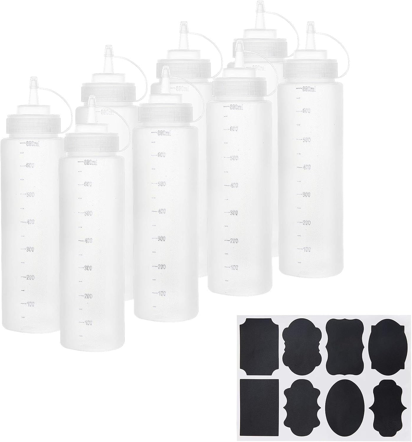 8 Pack 680ml/ 24oz Squeeze Bottles Plastic Large Squirt Bottles with Sticker Labels for Glue Acrylic Paint Arts & Crafts