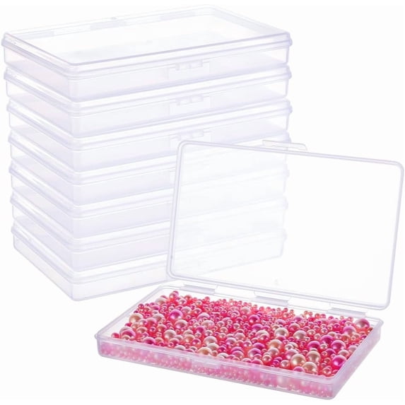 8 Pack 6x3.5x0.8 Inch Rectangle Clear Plastic Storage Box with Double Hinged Lids