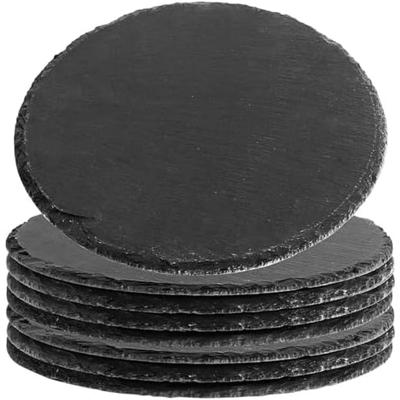 8 Pack 7.8 Inches Black Slate Cheese Board, Natural Slate Cheese Plates for Meat, Fruit, Biscuit, Kitchen Dining, Parties,Round$$Home Decor, Kitchen, & Other
