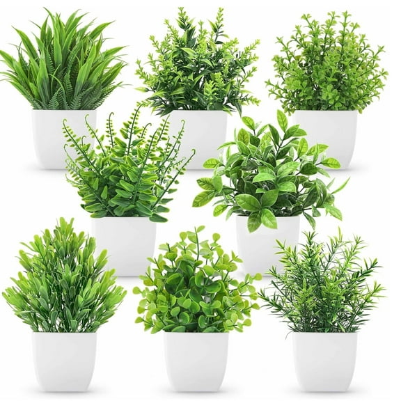 8 Pack 7 Inch Artificial Potted Plants Farmhouse Pot