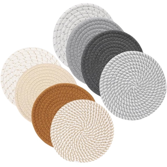 8-Pack 7" Heat Resistant Trivets (Grey & Coffee) - Hot Pads for Dishes, Pots & Pans, Kitchen Counter & Table Decor
