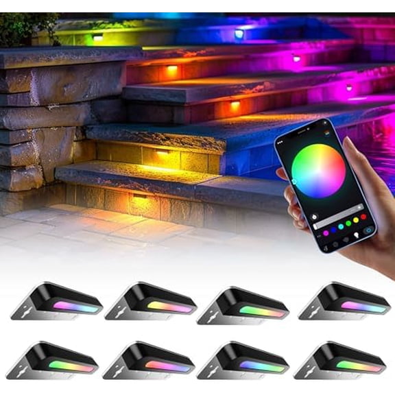 8 Pack 7 INCH rgb led hARDSCAPE lIGHTING sTEP lIGHTS rETAINING wALL lIGHTS WITH cOLOR cHANGING & wARM wHITE mODE lOW vOLTAGE lANDSCAPE pAVER lIGHTS wATERPROOF dECK lIGHTS FOR oUTSIDE sTAIRS