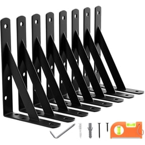8-Pack 7 Inch Heavy Duty Shelf Brackets, Large Floating Wall Bracket for Garage Storage Shelves, Black Powder-Coated Finish, Load Capacity 800lbs