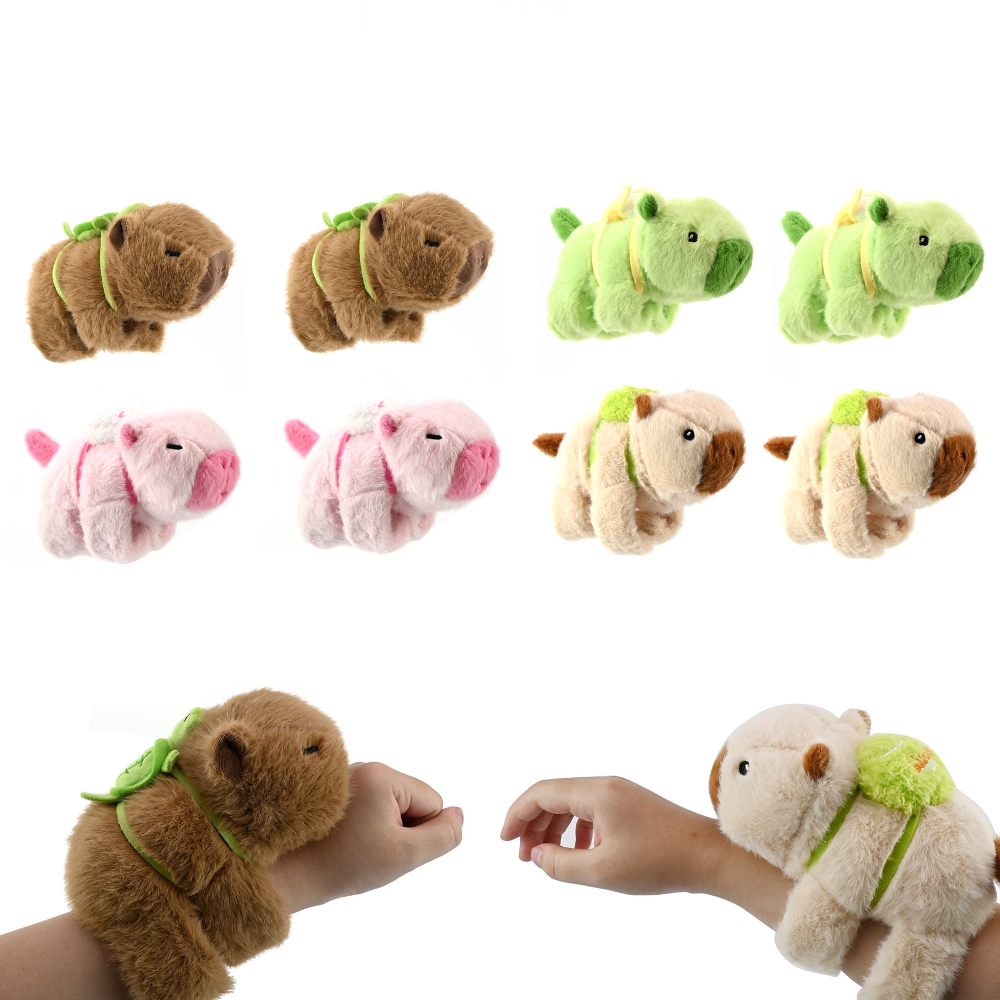 8-Pack 7 inch Cute Capybara Slap Bracelet Plush,Capybara Plush Stuffed Animal with Turtle Backpack Fluffy Plushie Kawaii Stuffy Toy Birthday Gift for Boys Girls Kids Teens Adults